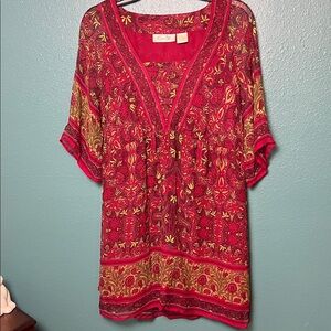 Vibrant Red and Gold Paisley Blouse